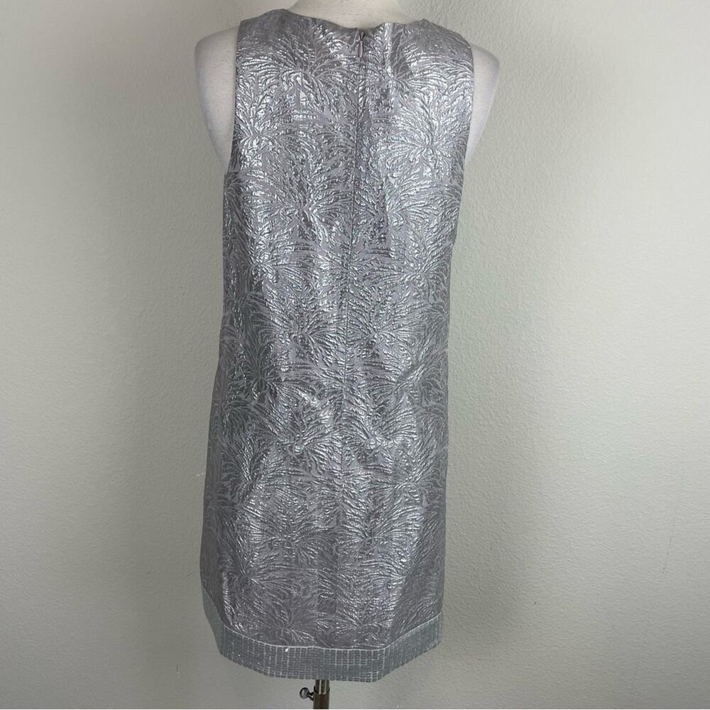 Ali Ro Silver Silk Blend Jacquard Sequin Shift Dress 6 - Picture 6 of 8